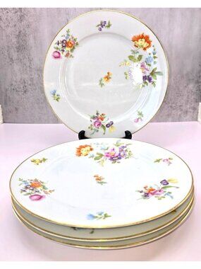Thomas Bavaria Dinner Plates Set Floral Porcelain Rosenthal Gold Trim VL5091